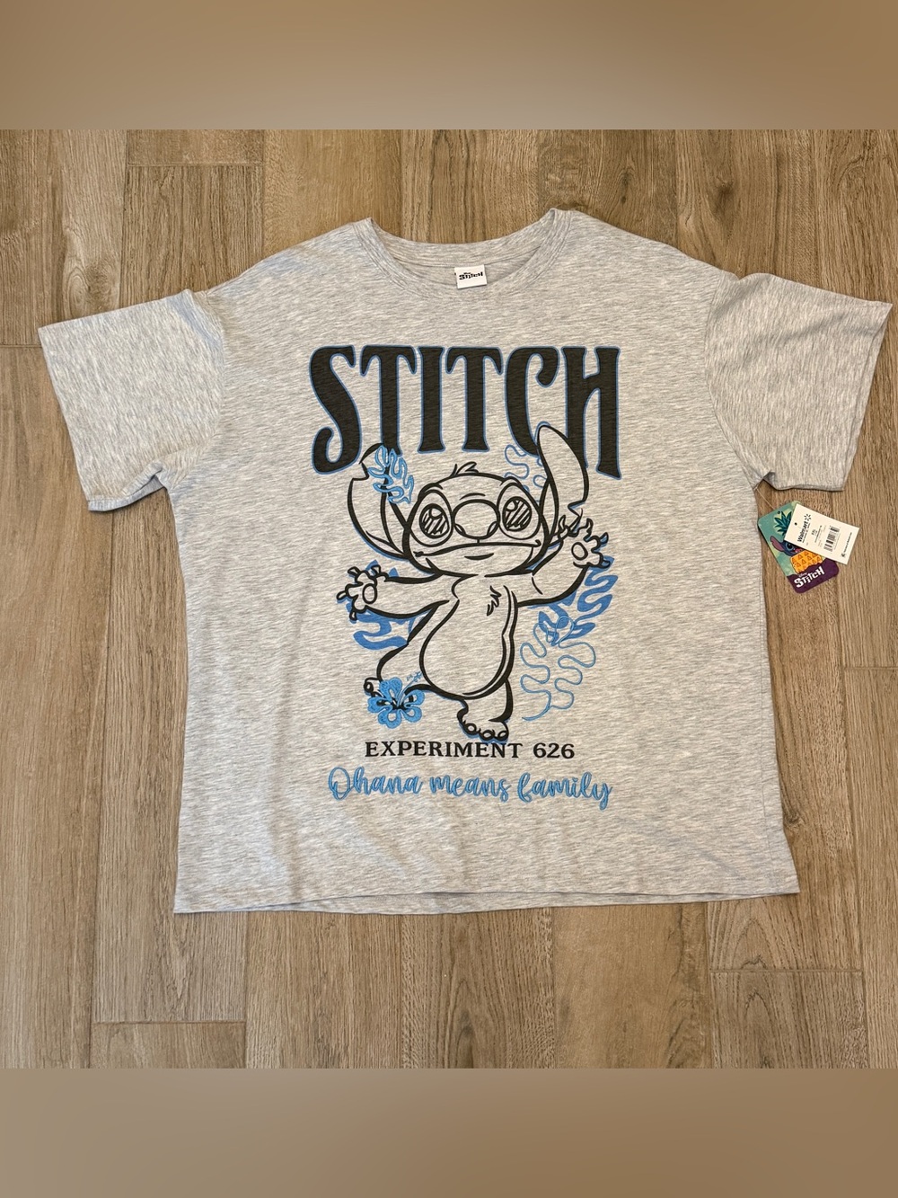 Disney Stitch Short Sleeve Tee - Gray and Blue with Embroidered Accents